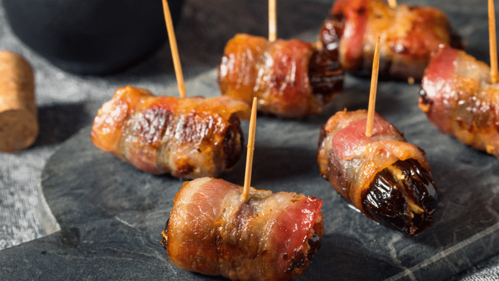 Maple Pecan Bacon-Wrapped Dates with Whipped Goat Cheese