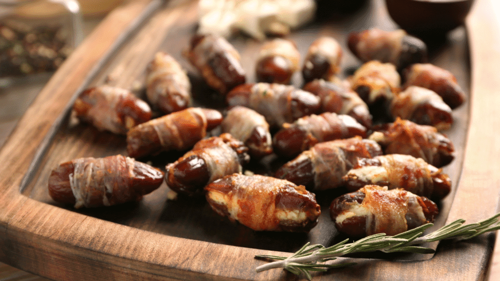 Maple Pecan Bacon-Wrapped Dates with Whipped Goat Cheese